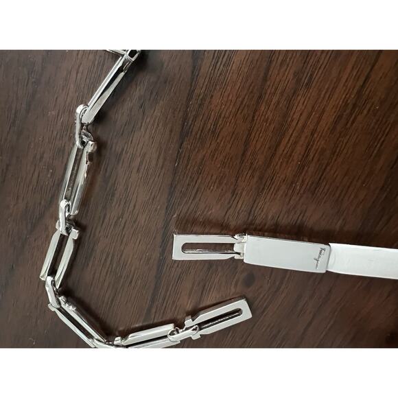 Ferragamo Luxury Leather Silver Chain Link Belt Ivory Pearlized Skinny S Italy main image 6